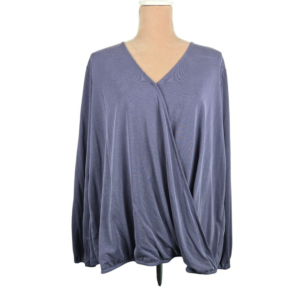 Susan Graver Sueded Jersey Faux Wrap Top V Neck Periwinkle 1X